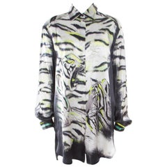 Just Cavalli Tiger Printed Silk Long Sleeve Shirt Dress M