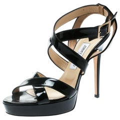 Jimmy Choo Black Patent Leather Vamp Platform Sandals Size 40