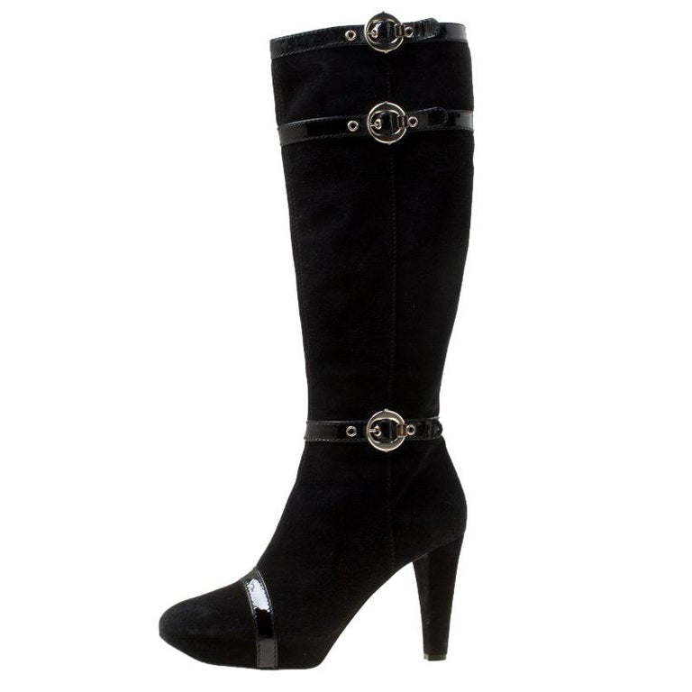 Casadei Black Suede Knee Length Boots Size 38.5 For Sale at 1stDibs