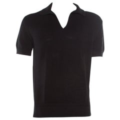 Tom Ford Black Tricot Knit Short Sleeve Polo T-Shirt XXL