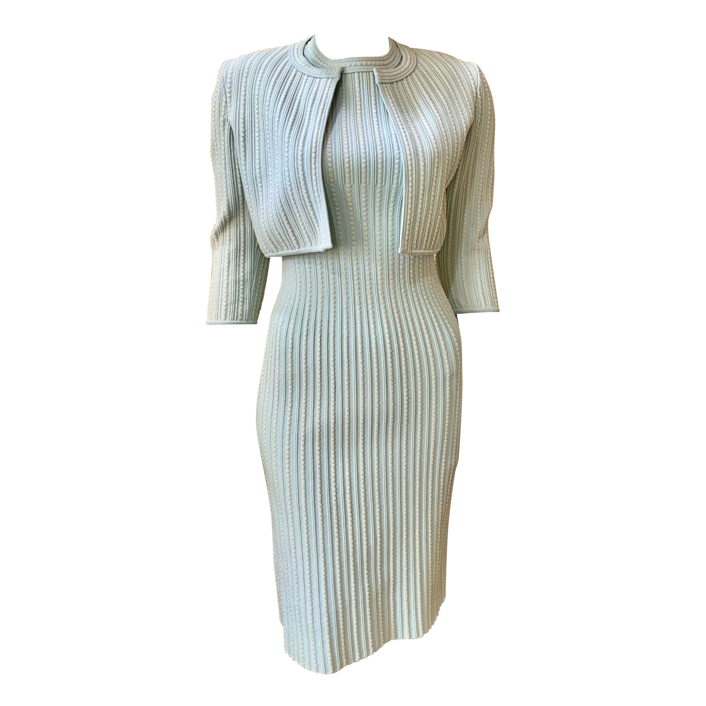 Alaia Baby Blue Ensemble Dress and Crop Jacket Size 38 For Sale