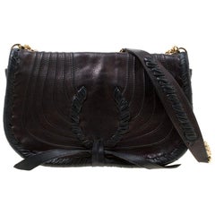 Nina Ricci Metallic Black Leather Flap Shoulder Bag