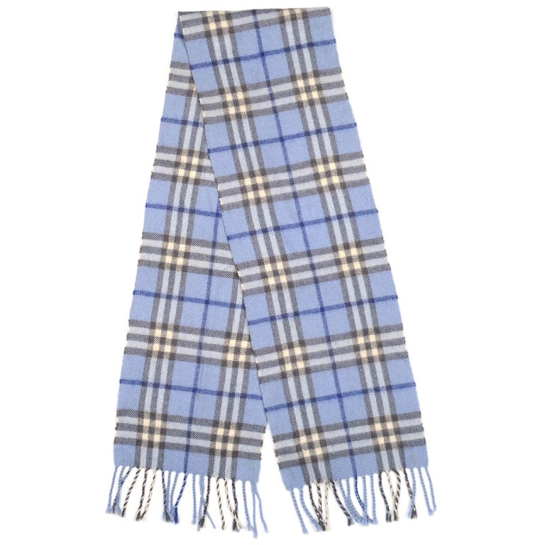 Burberry 49" Blue Cashmere Plaid/Tartan Scarf For Sale at 1stDibs