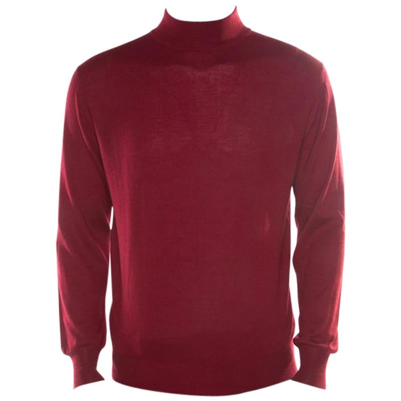Brioni Burgundy Cashmere Silk High Neck Sweater M