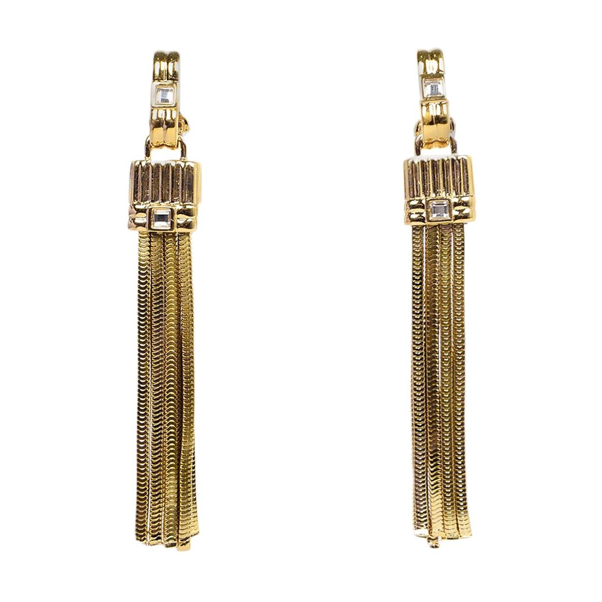 Lanvin Goldtone Chain Tassel Clip On Earrings W/ Crystals