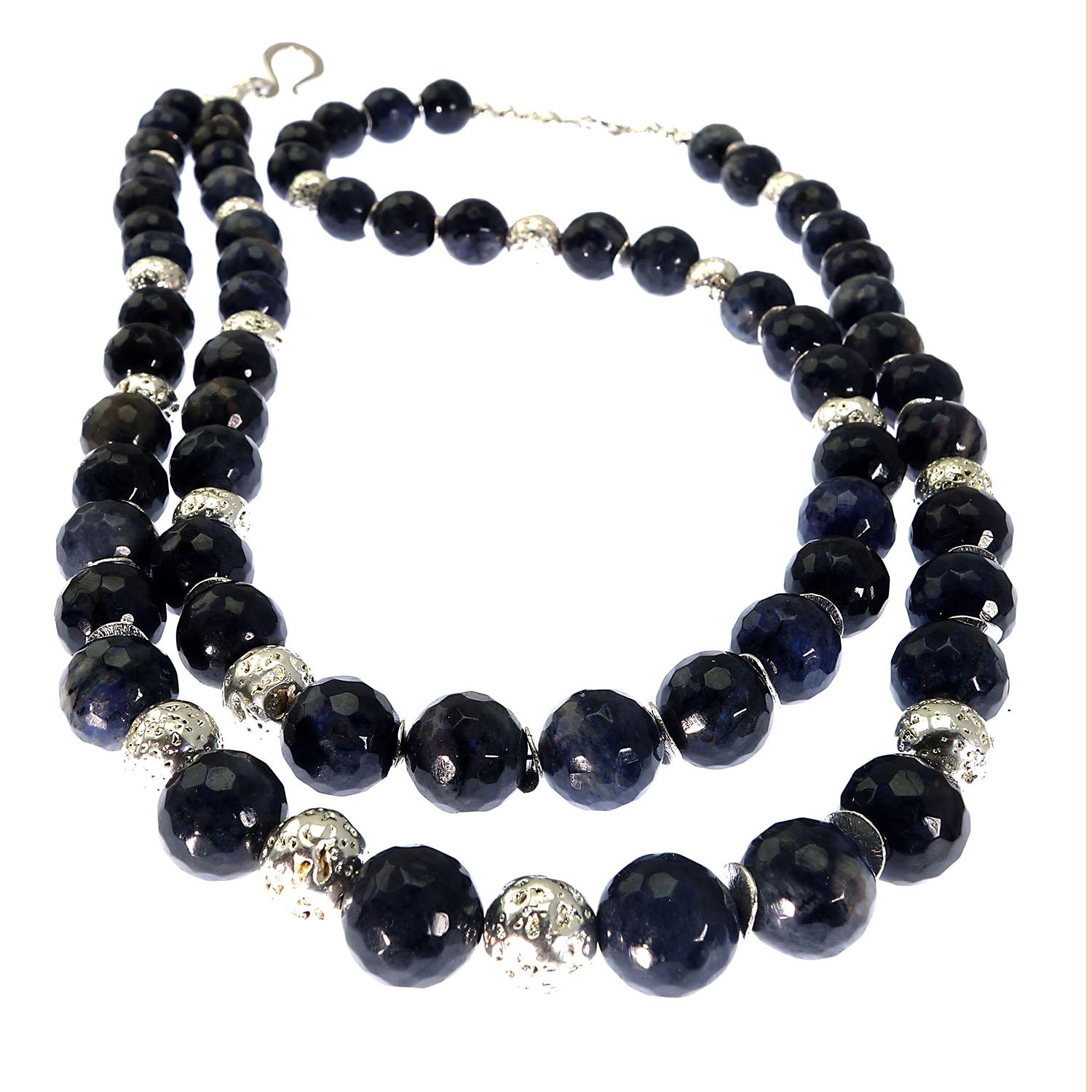 AJD Faceted Blue Dumortierite with Silver Double Strand necklace