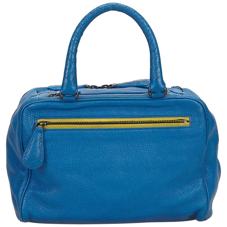 Bottega Veneta Blue Leather Handbag Italy w/ Dust Bag at 1stDibs