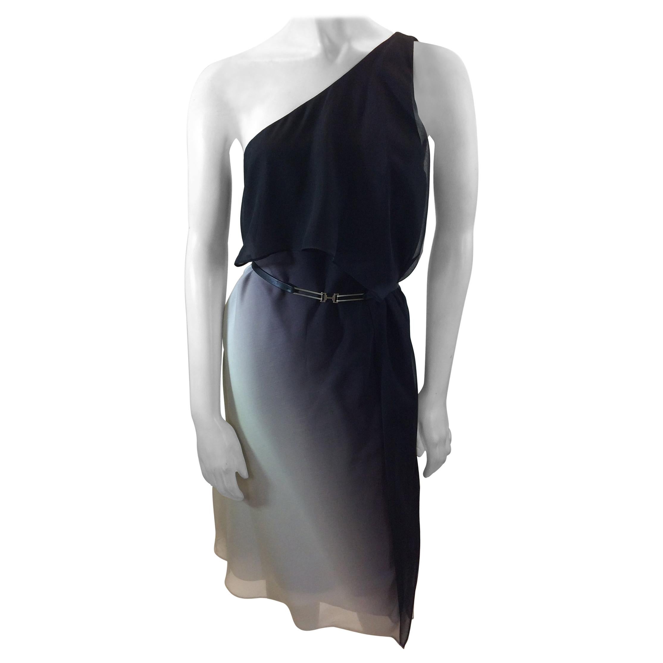 Halston Heritage Black and White Ombre Belted Dress For Sale