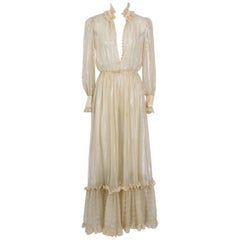 Celine vintage 1970s bourgeoisie chic silk maxi dress.