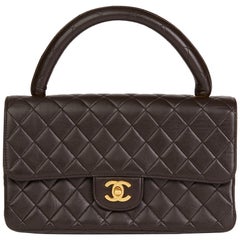 1991 Chanel Chocolate Brown Quilted Lambskin Medium Classic Kelly Flap Bag