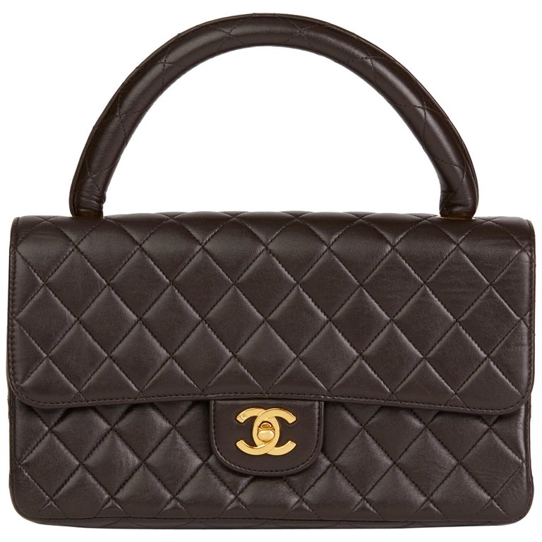 1991 Chanel Chocolate Brown Quilted Lambskin Medium Classic Kelly Flap Bag at 1stdibs