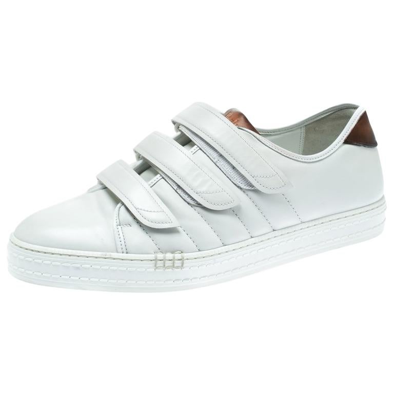 Berluti White Leather Playfield Velcro Sneakers Size 43.5