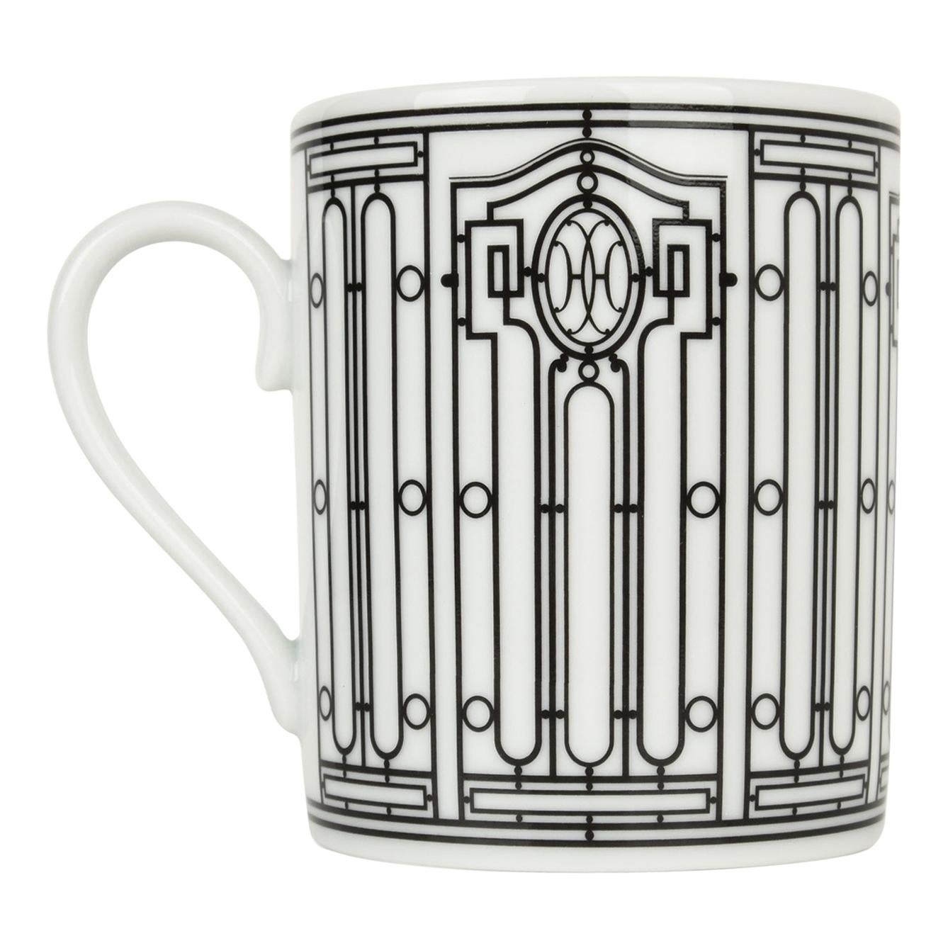 Hermes H Deco Mugs White and Black Set of Two new