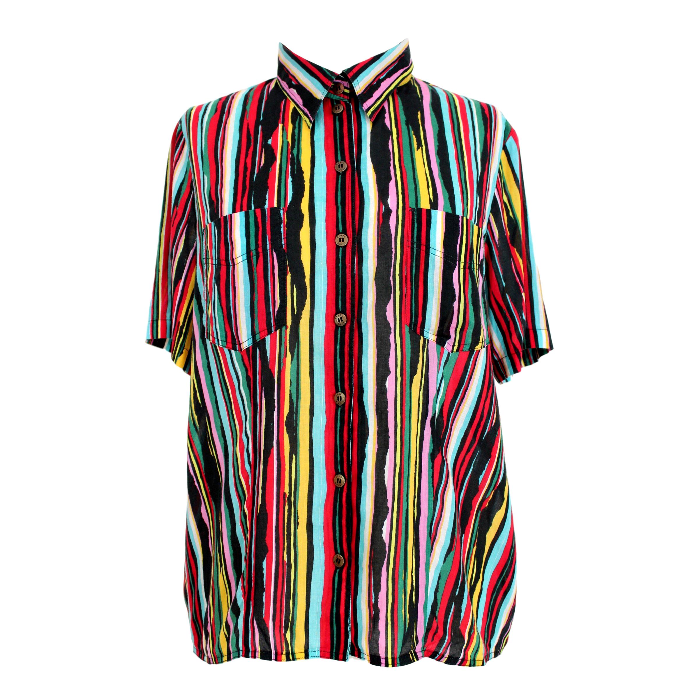 1980s Kenzo in Colored Striped Short Sleeve Shirt at 1stDibs