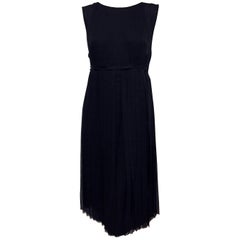 Chanel Black Sleeveless Silk Pleated Dress W Ribbon Tie Size 48