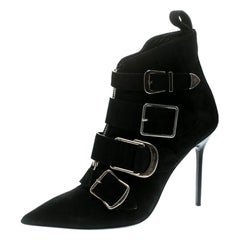 Burberry Black Suede Milner Buckle Detail Pointed Toe Ankle Boots Size 38