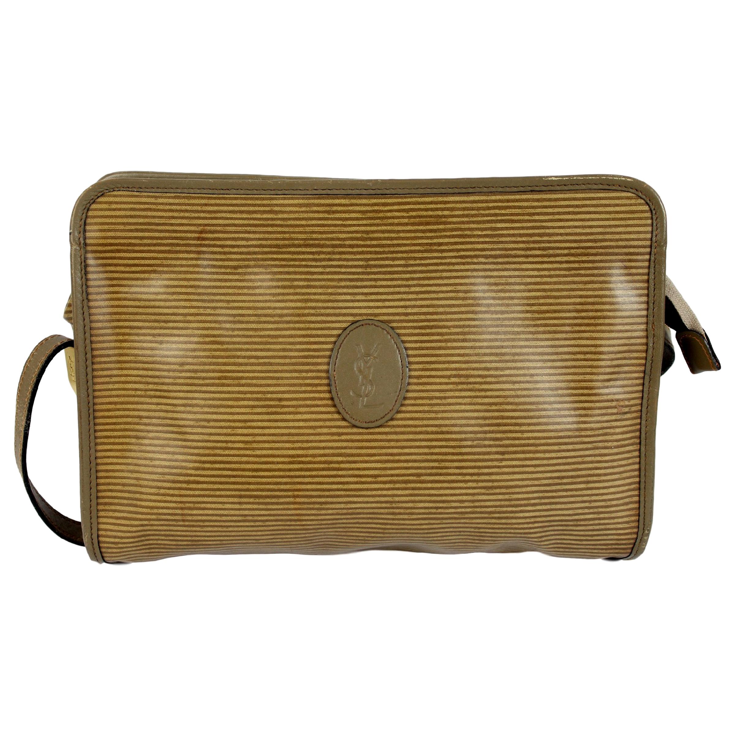 1980s Yves Saint Laurent Brown Canvas and Leather Crossbody Bag