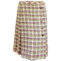Chanel 2008 Spring Cotton/Linen Blend Tweed Wrap Skirt W Inverted Pleat