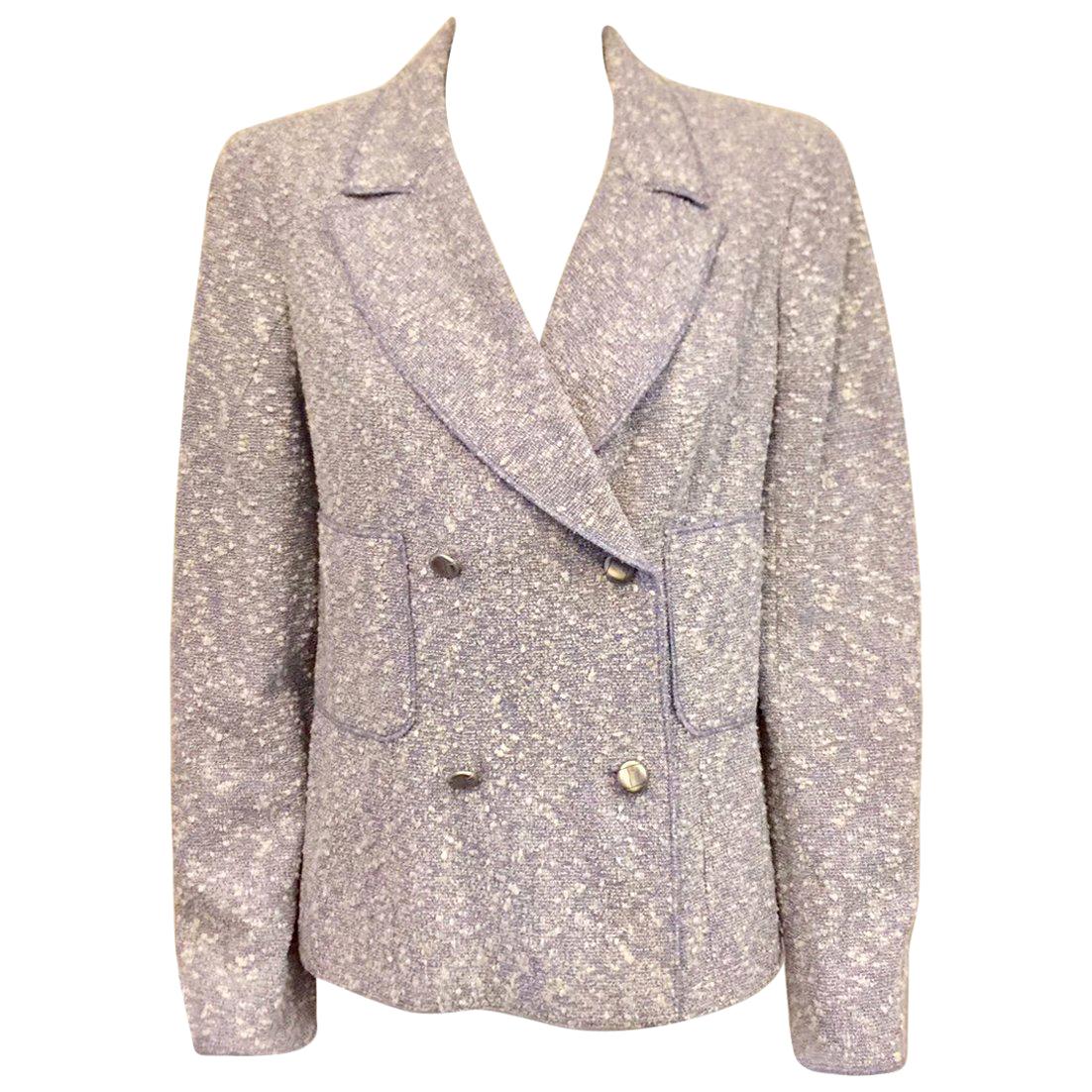 Chanel Spring Cotton/Wool Tweed Blend Pale Lavender Double Breasted Jacket 