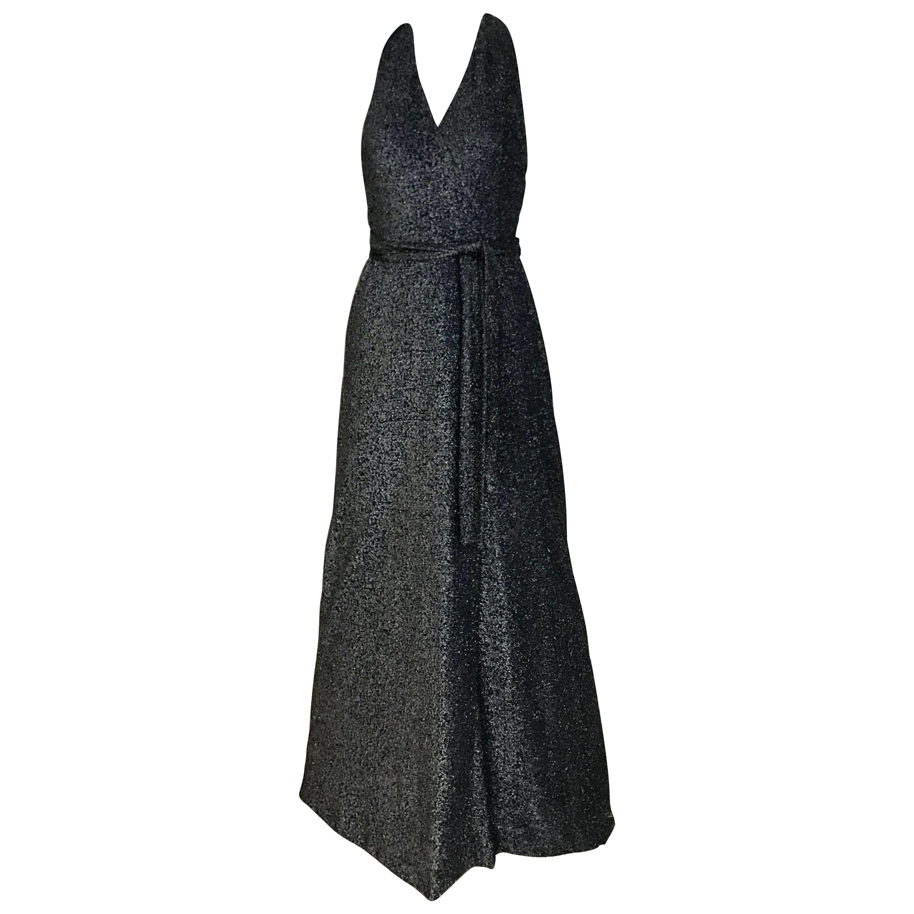 Vestido Halter 1970 Geoffrey Beene Azul Marino Metalizado en venta