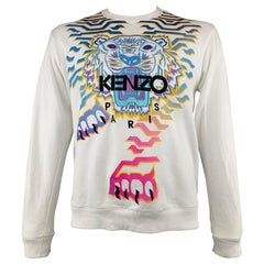 KENZO - Sweat-shirt à col ras du cou en coton imprimé blanc, taille L
