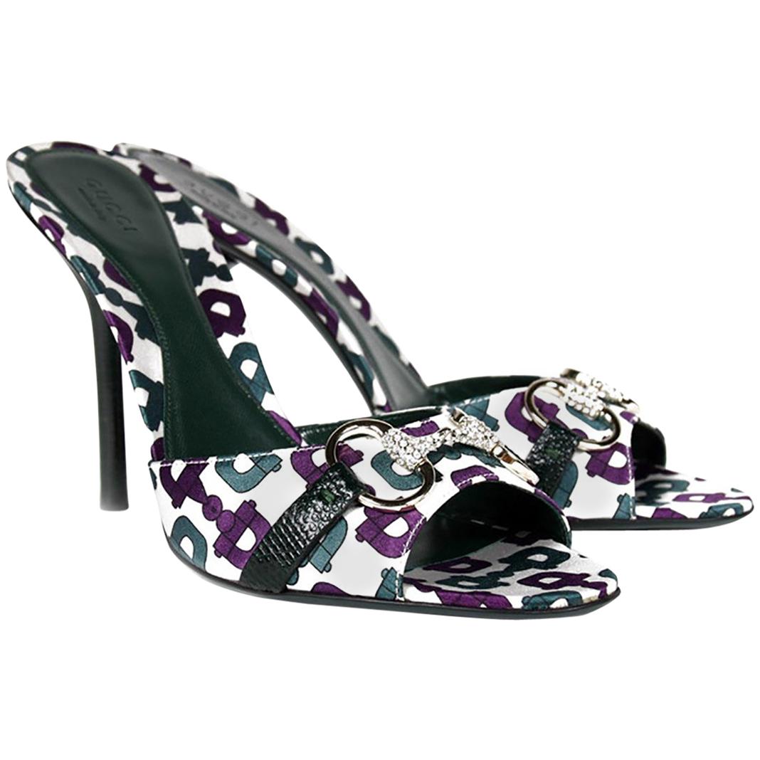 VINTAGE GUCCI SATIN SANDALS w/ CRYSTAL HORSEBIT 9.5 39.5 For Sale at