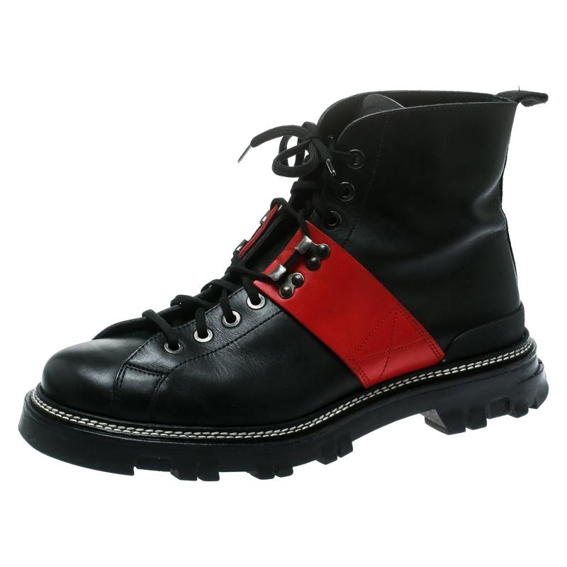 Prada Sport Black/Red Leather High Top Combat Boots Size 44 For Sale at ...