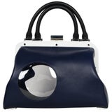 Perrin Navy/Black Calfskin Leather/PVC L'Attelage Top Handle Cutwork Bubble  Bag For Sale at 1stDibs