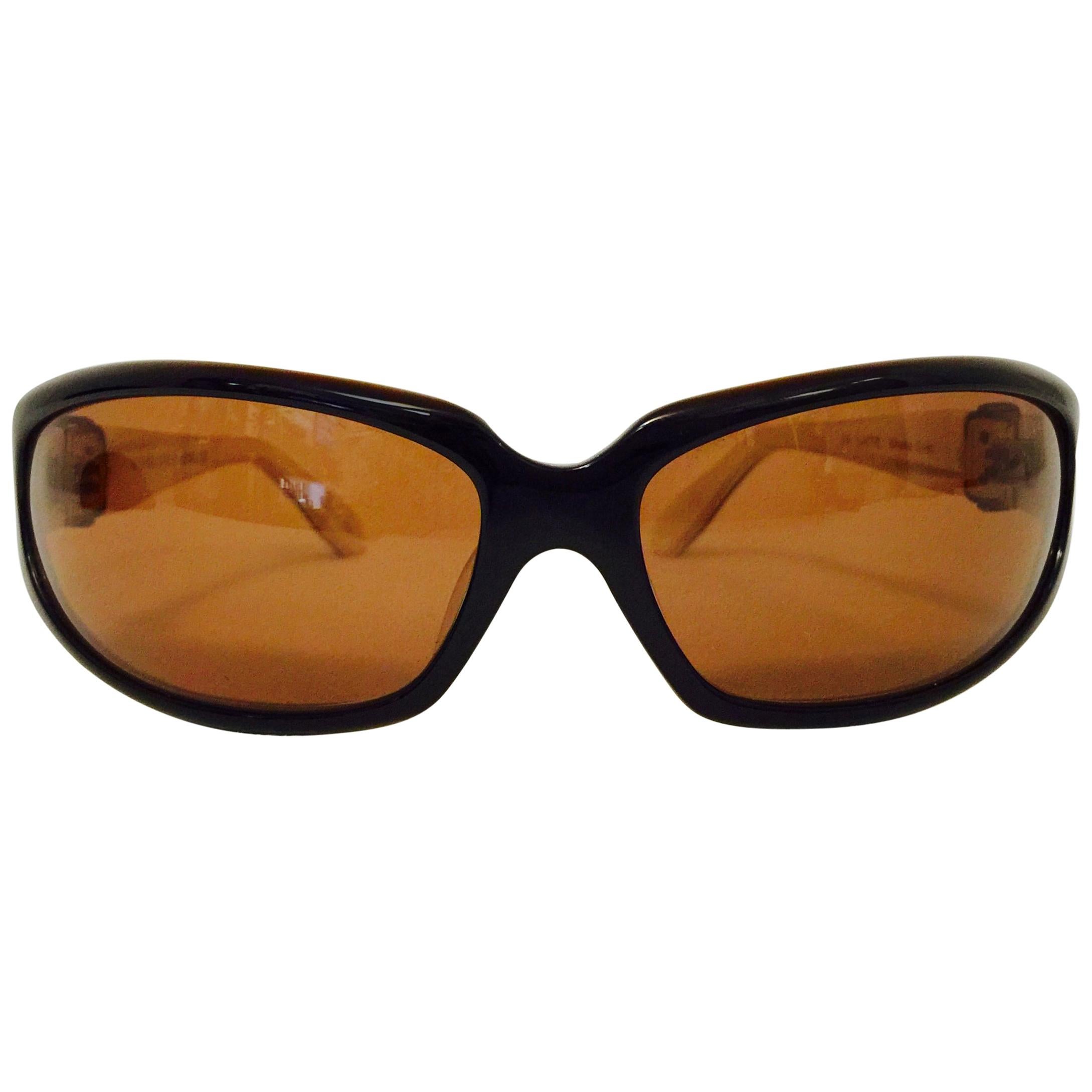 Kieselstein-Cord Wraparound Latte Sunglasses With Amber Tint