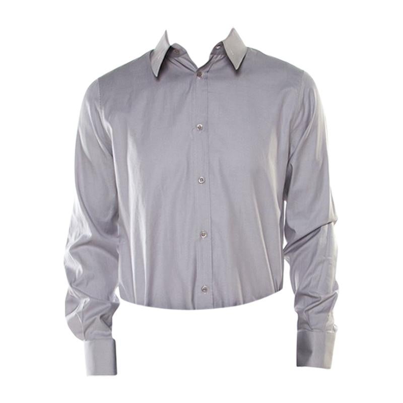 Alexander McQueen Grey Textured Cotton Eyelet Embroidered Collar Shirt XL