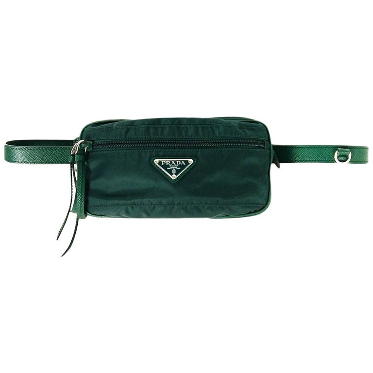 Prada Green Nylon Small Fanny Pack/ Belt Bag 30" 34" at 1stDibs