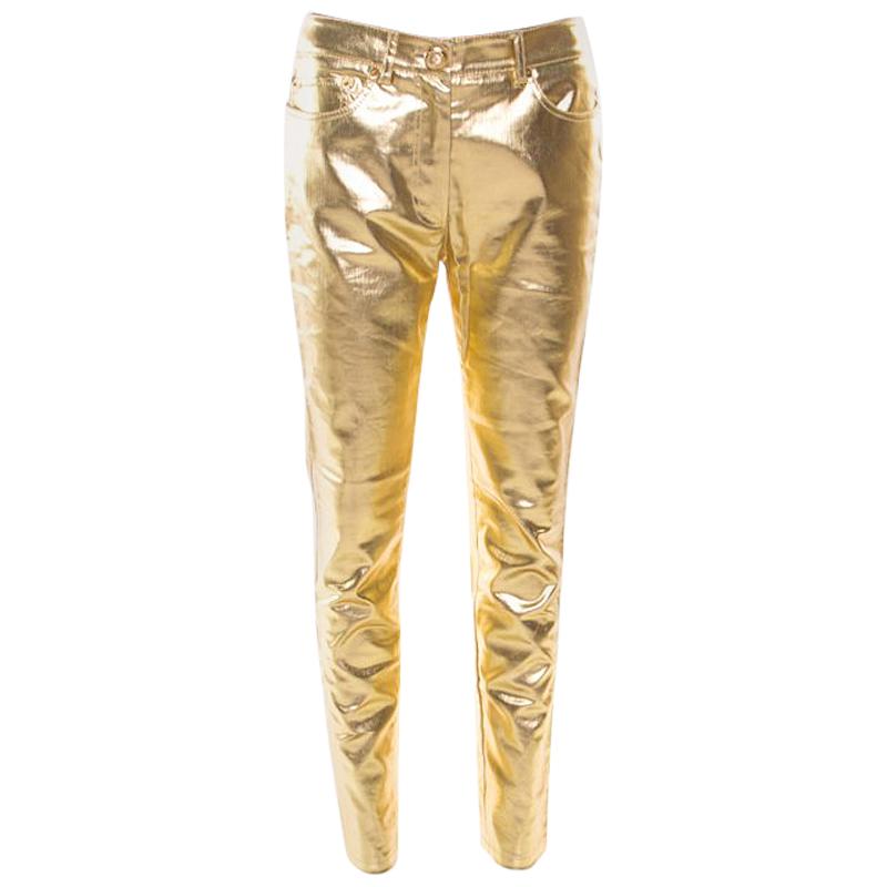 Moschino Couture Metallic Gold Cotton Stretch Tapered Jeans M