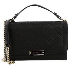 Chanel Label Click Flap Bag Quilted Calfskin Large