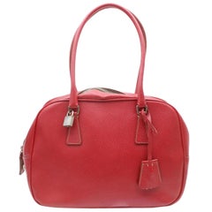 Prada Bowler 869650 Red Leather Shoulder Bag