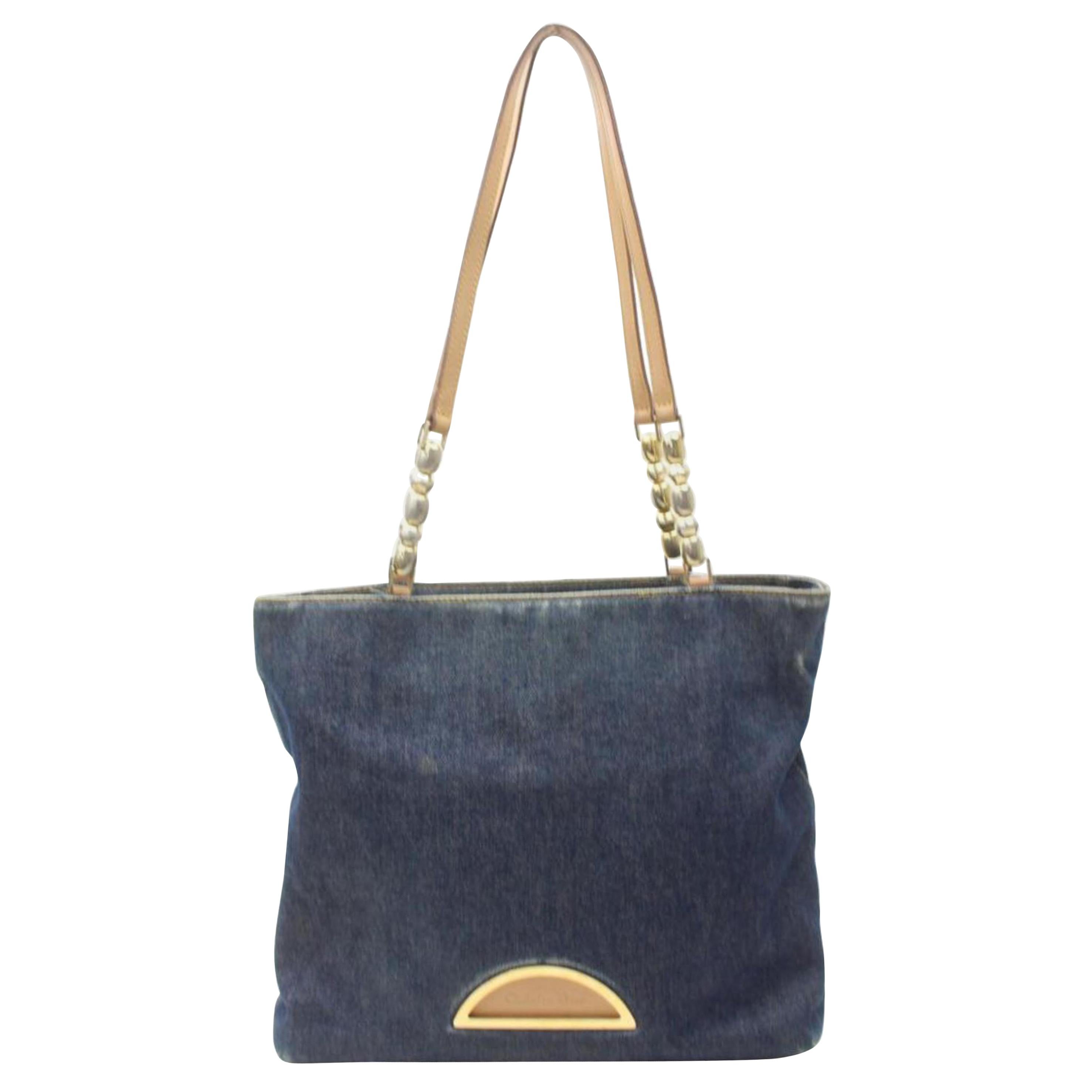 Dior Chain Zip Tote 868739 Blue Denim Shoulder Bag For Sale