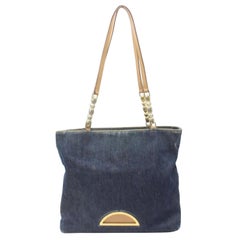 Dior Chain Zip Tote 868739 Blue Denim Shoulder Bag