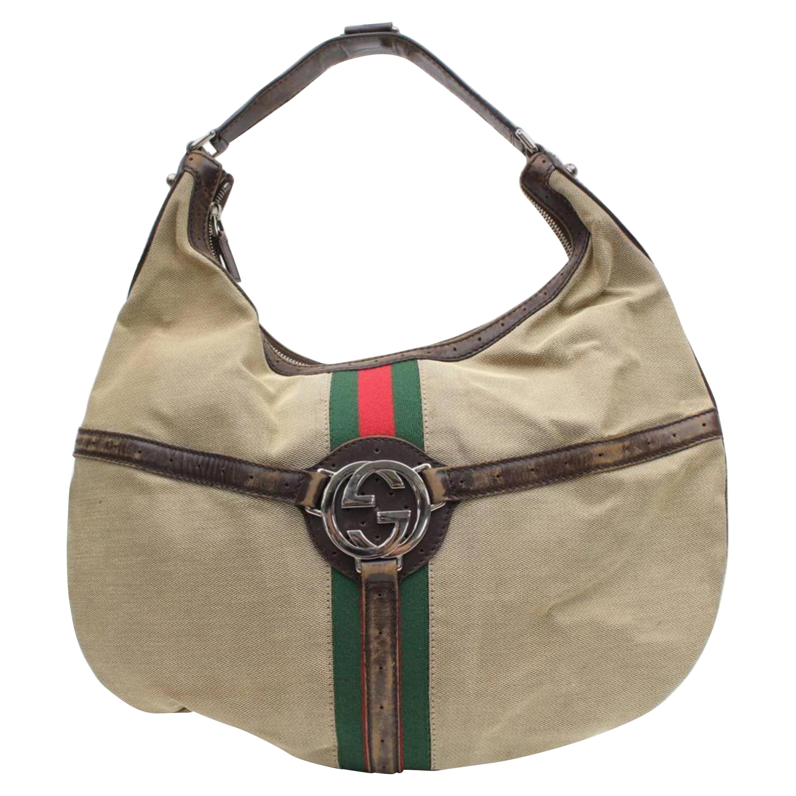 Gucci Sherry Web Interlcocking Reins Hobo 868707 Brown Canvas Shoulder Bag For Sale