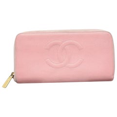Chanel Pink Caviar Cc Logo L-gusset Zip Around 868606 Wallet