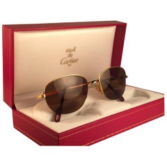 Retro Cartier Montaigne Half Frame 55mm Sunglasses 18k Gold Sunglasses France