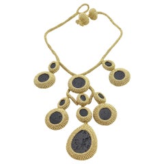 Gold Color Black Natural Lava Stone Artisan Contemporary Unique Fashion Necklace