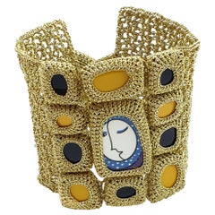 Gold Color Thread Colorful Porcelain Contemporary Japanese Art Handmade Bracelet