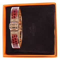 Hermes Charniere Bracelet Alligator Leather Rose Gold - brown