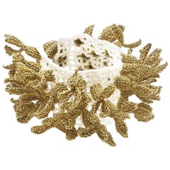 White Golden Thread Fine Contemporary Art Jewelry Fashion Jewel Crochet Bracelet
