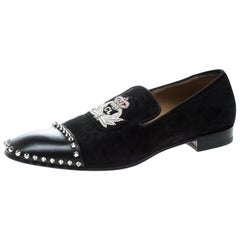 Christian Louboutin Black Suede and Leather Studded Flat Loafers Size 42
