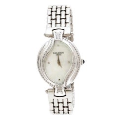 Balmain Perlmutt-Edelstahl-Diamanten-Armbanduhr 5451 für Damen 30 mm
