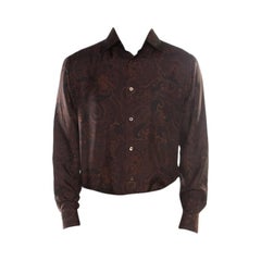 Brioni Brown Paisley Printed Silk Button Front Shirt L