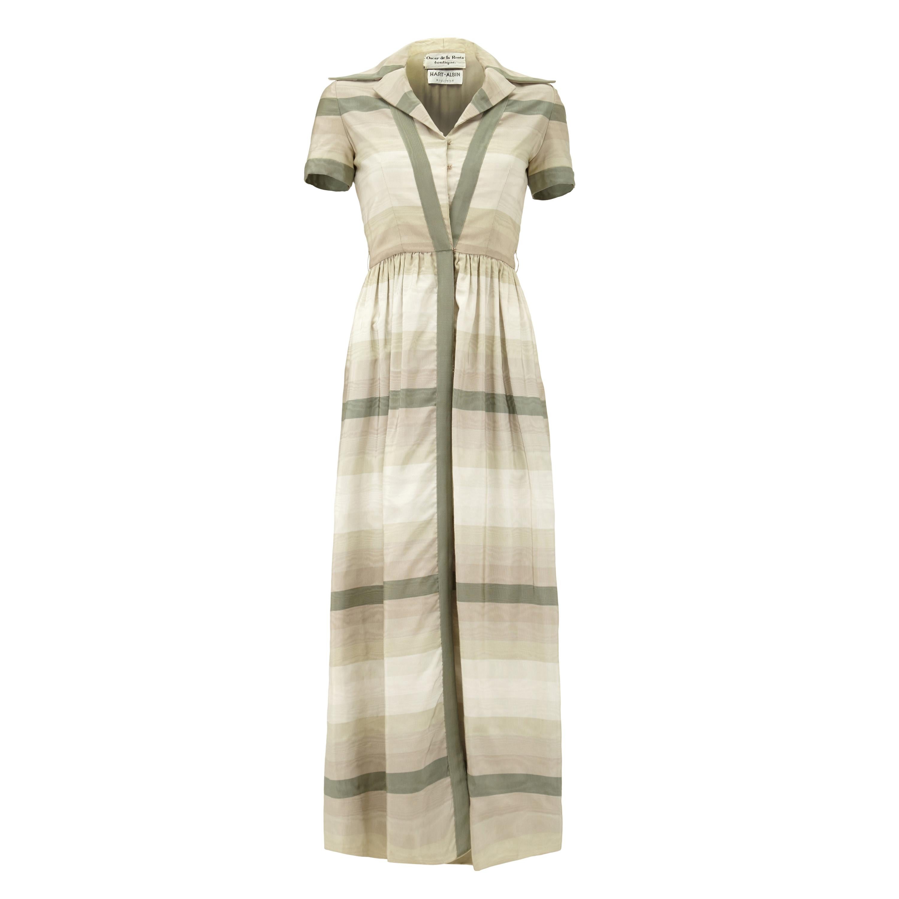 1960s Oscar de la Renta Grey Silk Floor Length Shirt-Waister Dress