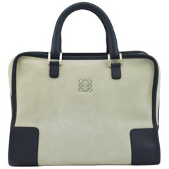 1975 - Loewe - Sac Amazona en daim grège et bordure marine