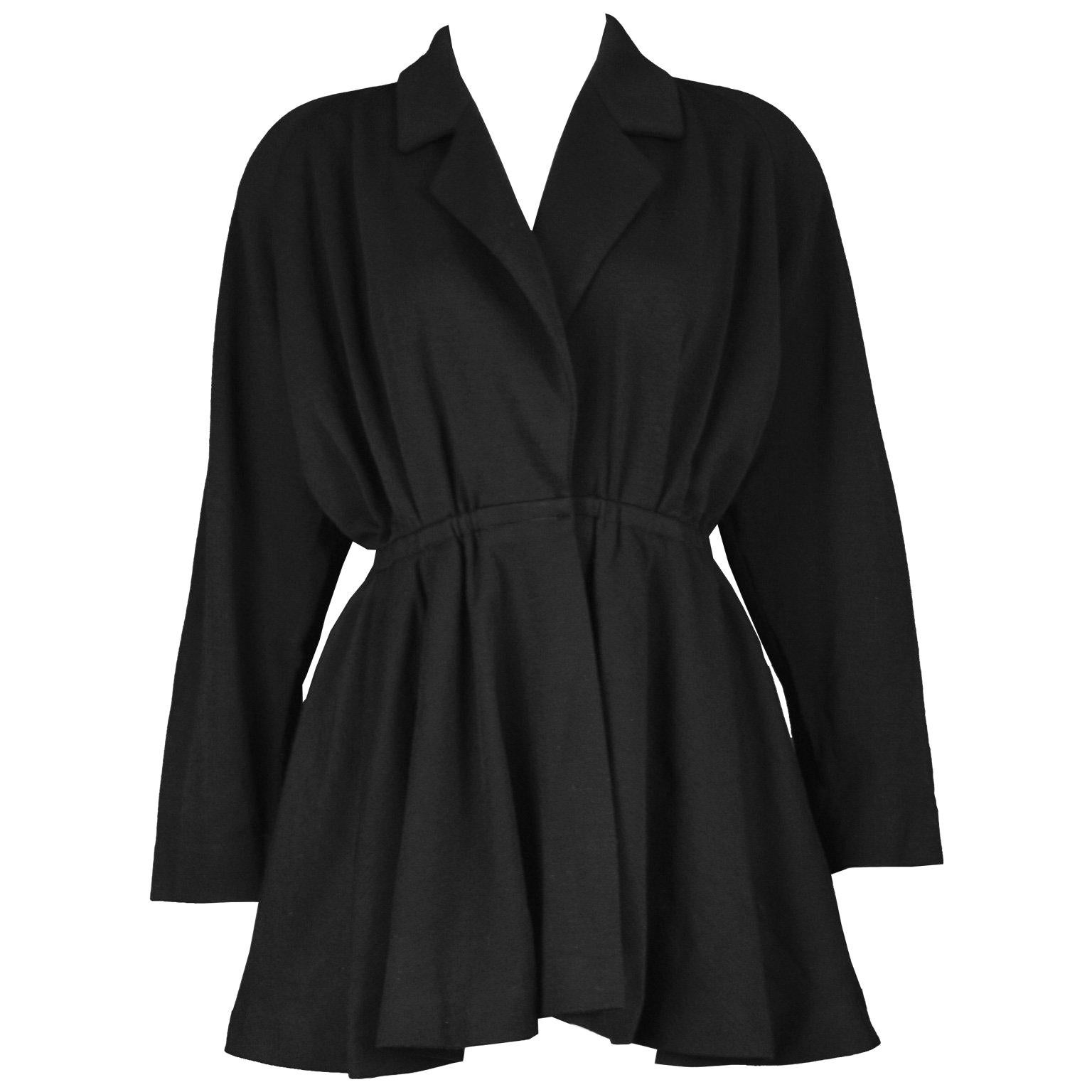 Donna Karan for Bergdorf Vintage Black Wool Structured Shoulder Jacket, 1980s For Sale