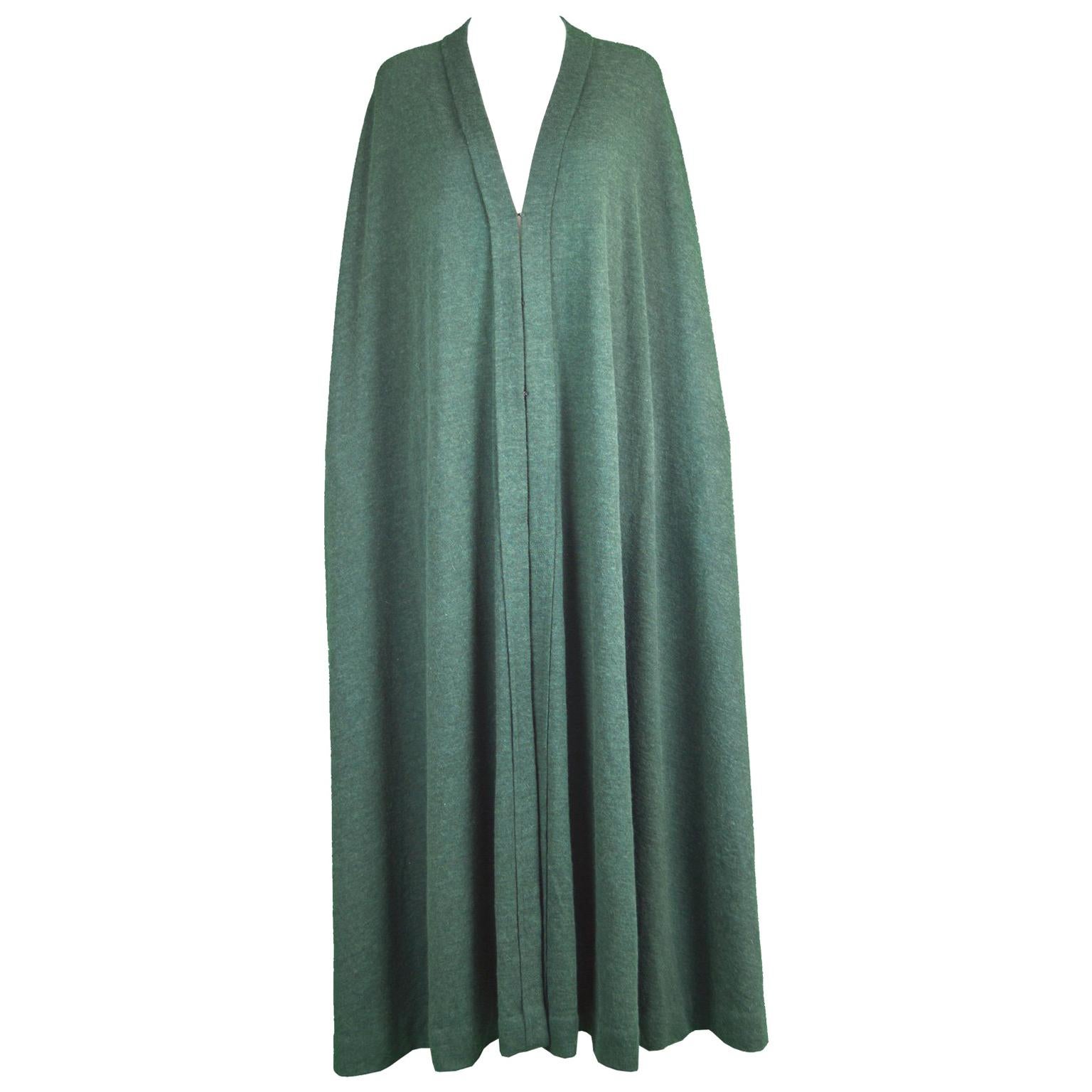 Lanvin Haute Couture Unstructured Green Wool Knit Maxi Cape Cloak, 1970s For Sale